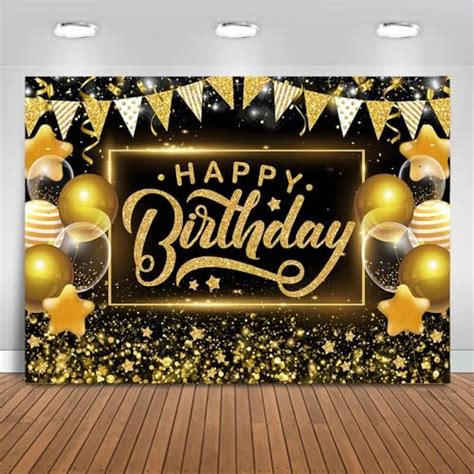 Mocsicka Happy Birthday Backdrop Black Gold Balloons Birthday Photography