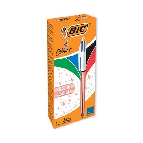 Bic 4 Colours Retractable Ballpoint Pen Rose Gold Pack Of 12 951737