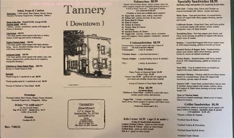 Menu at Tannery Downtown restaurant, Greeneville, 117 E Depot St