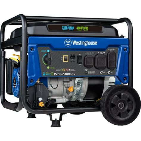 Westinghouse 6500 Peak Watt Home Backup Dual Fuel Portable Generator With Co Sensor And Wheel