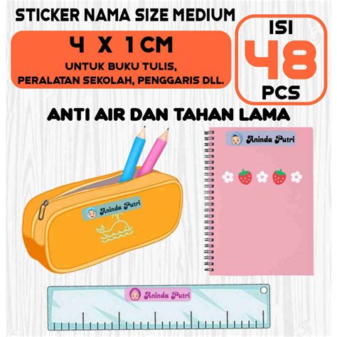 Jual Stiker Label Nama Anak Custom Ukuran Medium Isi Pcs Waterproof