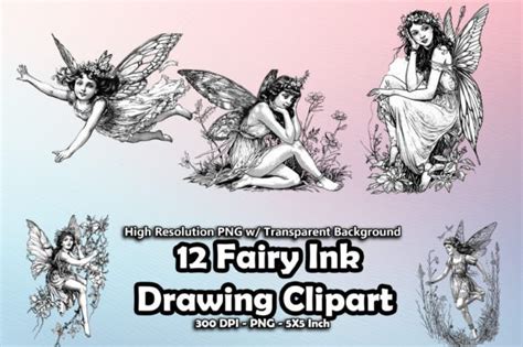 12 Vintage Fairy Ink Drawing Clipart Png Graphic By Printztopbrand