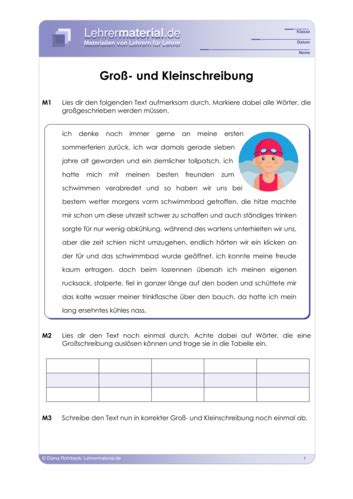 Arbeitsblatt Gro Und Kleinschreibung Lehrermaterial De