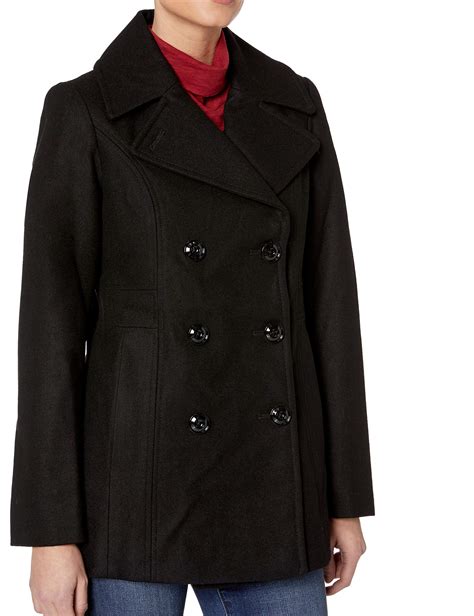 London Fog Womens Plus Size Double Breasted Peacoat With Scarf