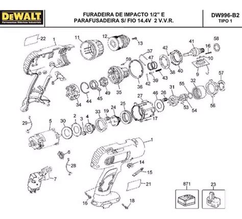 Vista Explodida Furadeira Impacto Dewalt Dw996 B2 Tipo 1 Parcelamento