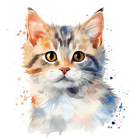 Fesselnde weiße hintergrund katzen aquarell illustration Premium Vektor