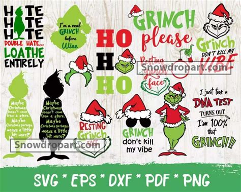 370 Grinch Svg Bundle Grinch Svg Christmas Svg Xmas Svg Grinch Face Svg Snowdrop Art