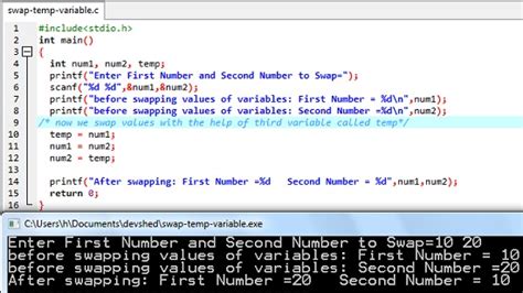 C Code To Swap Values Of Two Variables Easycodebook