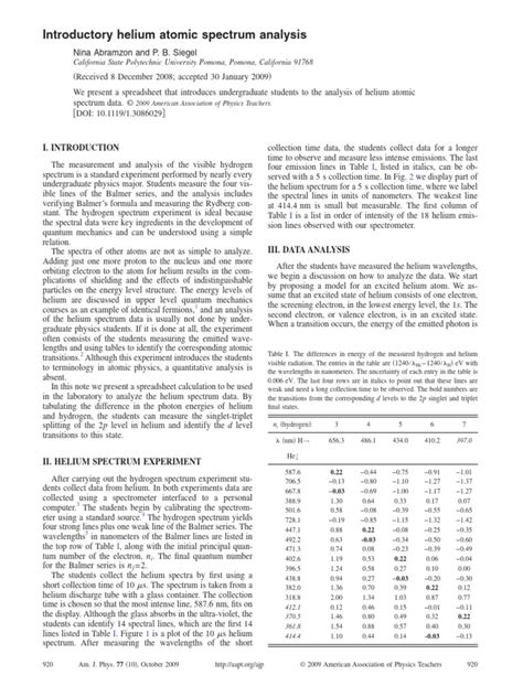 Helium Spectrum Experiment | PDF | Electron | Emission Spectrum