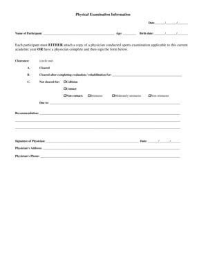 Fillable Online Physical Examination Form Mgobluecom Fax Email Print