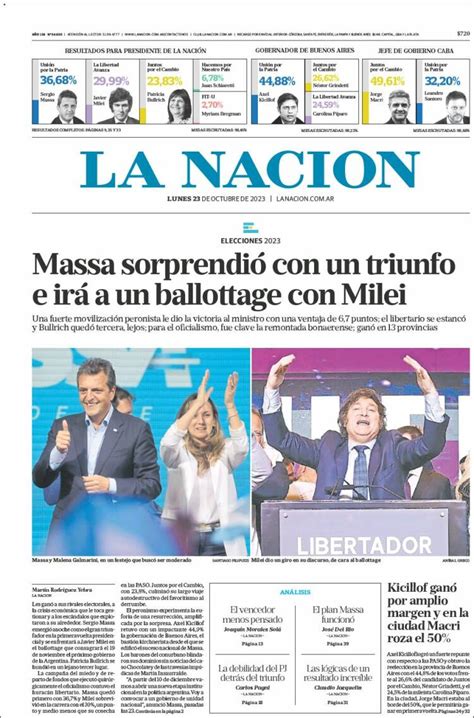 Periódico La Nación Argentina Periódicos De Argentina Edición De Lunes 23 De Octubre De