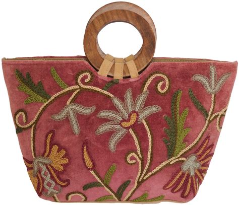 Deco Rose Handbag From Kashmir With Aari Hand Embroidery Exotic India Art