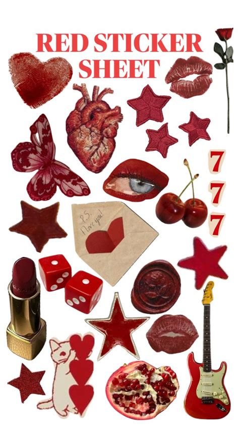 Red Sticker Sheet 💋 In 2024 Scrapbook Stickers Printable Printable Sticker Sheets Scrapbook