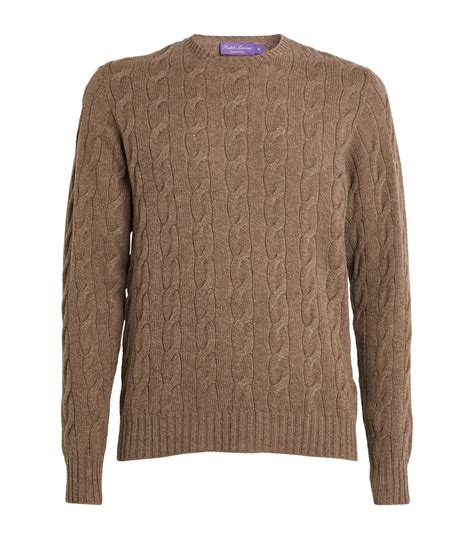 Mens Ralph Lauren Purple Label Brown Cashmere Cable Knit Sweater