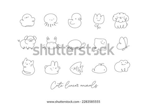 Cute Animals Drawing Line Art Style Stock Vector (Royalty Free ...