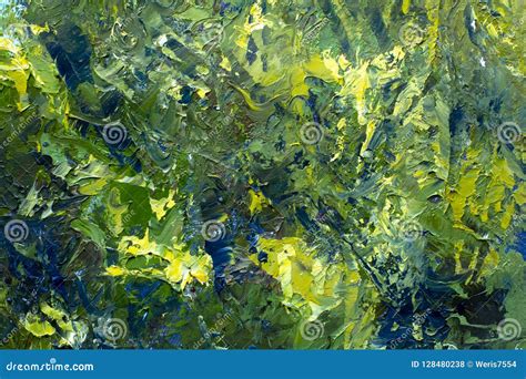 Green Bushes Leaves Palette Knife Oil Painting On Canvas Stock