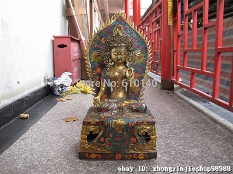 Tibetan Copper Bronze Cloisonne White Tara Kwan Yin Buddha Statuary