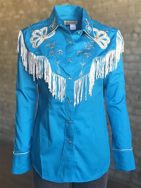 Rockmount Womens Fringe Western Shirt Turq