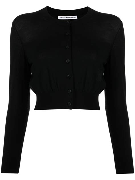 Alexander Wang Logo Embossed Cropped Cardigan Black Farfetch