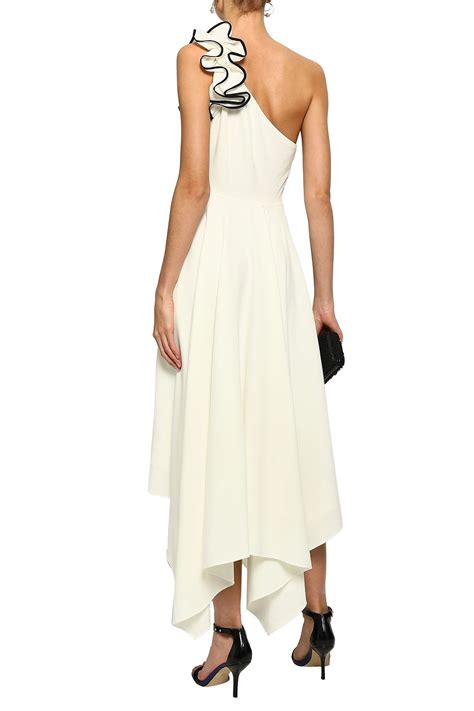 Halston Heritage One Shoulder Ruffled Stretch Crepe Midi Dress Sale