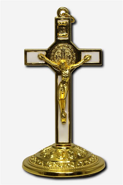 Standing Crucifix With Saint Benedict Gold And White X X Cm