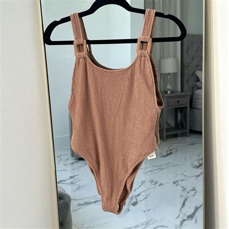 Aerie Swim Nwt Aerie Crinkle Ribbed Scoop Cheeky Nude One Piece Swimsuit Poshmark