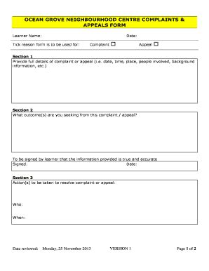 Fillable Online Complaints Appeals Form Bogncbbcombau Fax Email