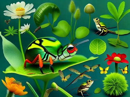 A Group Of Bugs Sitting On Top Of A Green Leaf Image Design Id