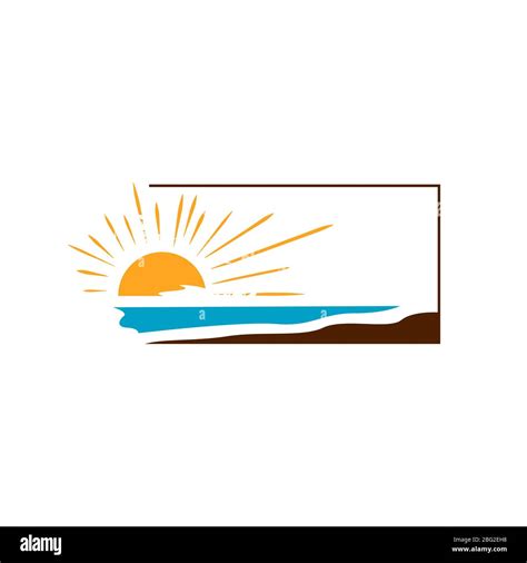 Simple Sunset Logo Design Vector Of Yellow Sun And Blue Sea Waves On