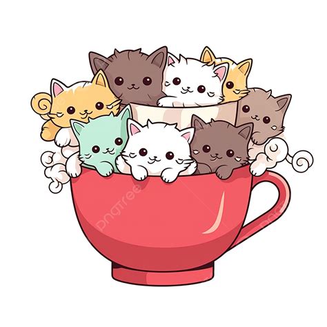 Desenho De Gatos Kawaii Em Uma Xícara De Café Para Colorir Para Crianças Png Gato Kawaii