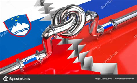 Fuel Gas Pipeline Knot Flags Slovenia Russia Illustration Stock Photo