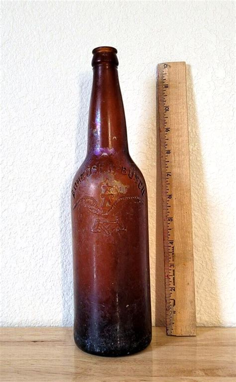 Antique S Anheuser Busch Amber Quart Beer Bottle W Embossed Eagle