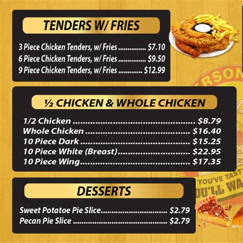 Menu Cedar Hill TX S Henderson Chicken Sirved