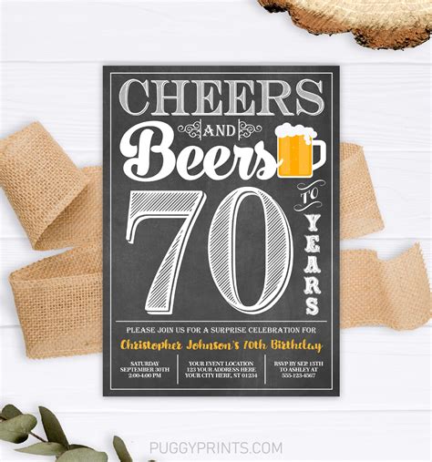 Cheers And Beers To 70 Years Birthday Invitation Editable Etsy