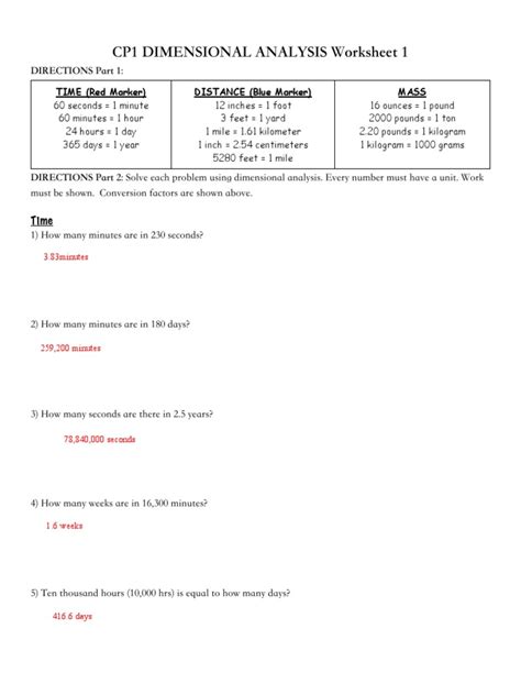 Dimensional Analysis Worksheet Chemistry Dimensional Analysis