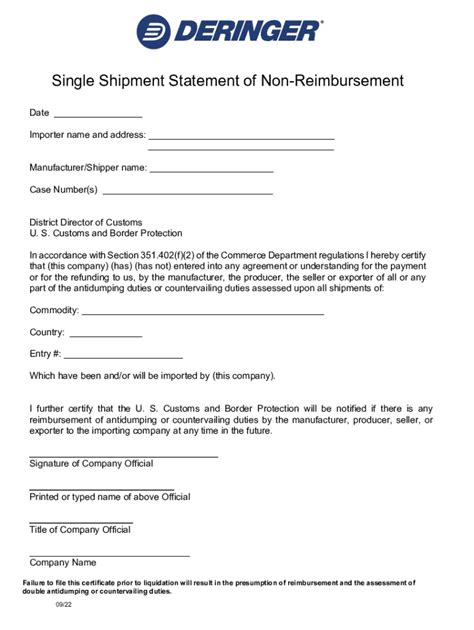 Fillable Online Blanket Statement Of Non Reimbursement Fax Email Print