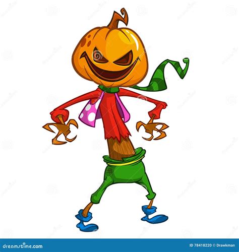 Halloween Cartoon Scarecrow With Pumpkin Head Vector Cartoon Character