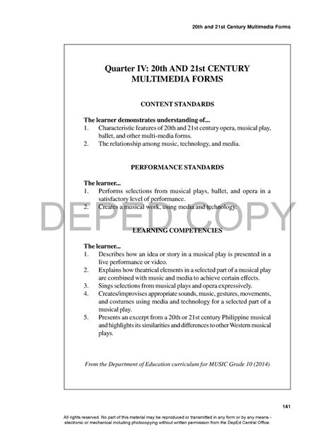 Music Grade 10 Lm Qtr 4 Deped Copy 141 20th And 21st Century