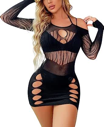 Sniff Rose Women S Mesh Cut Out Bodycon Dress Fishnet Halter Slips