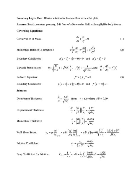 Blasius Formulación Boundary Layer Flow Blasius Solution For