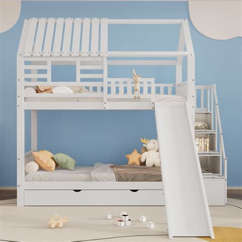 DRIPEX Lit superposé 90x200cm avec toboggan pour enfant lit avec