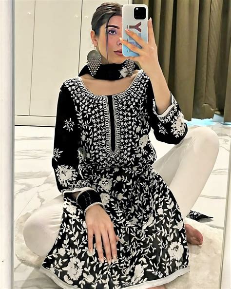 Beautiful Summer Collection Black Chikankari Kurti With Pant