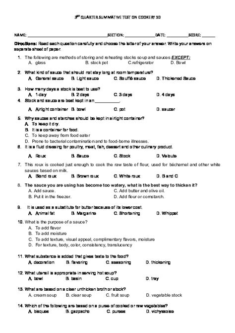 3RD Quarter Summative Test On Cookery 10 PDFCOFFEE