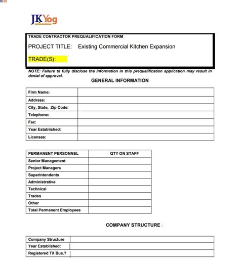 Contractor Prequalification Form