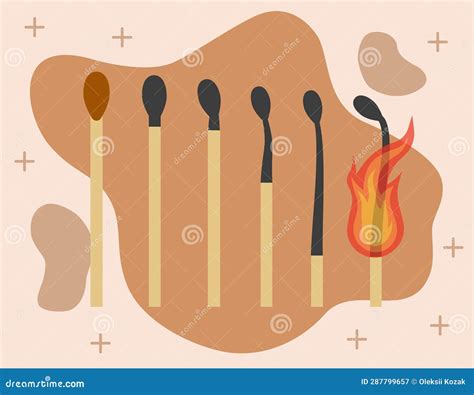 Stages Of Match Burning From Fire To Burnt Stick Cartoon Vector