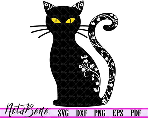 Cat Floral Svg Mandala Kitten Svg Black Cat Silhouette Svg Etsy