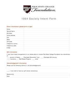 Fillable Online Foundation Polk Intent Form Polk State College