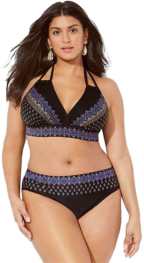 Chuangminghangqi Donna Bikini A Vita Alta Imbottito Taglie Forti Costume Da Bagno Due Pezzi