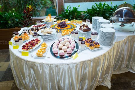 catering food table set decoration  stock photo  vecteezy