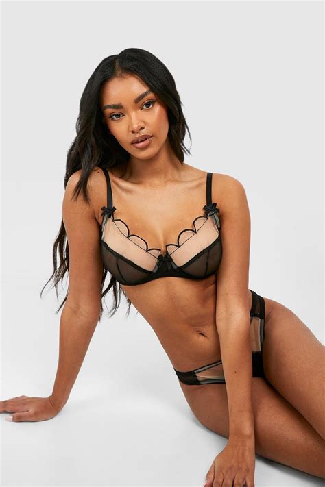 Fuller Bust Underwire Scalloped Mesh Bra Boohoo Uk